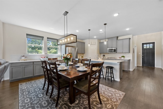 216 Shadow Creek Ln, Hickory Creek, TX 75065 - dining space with recessed lighting, dark wood-style flooring, and baseboards