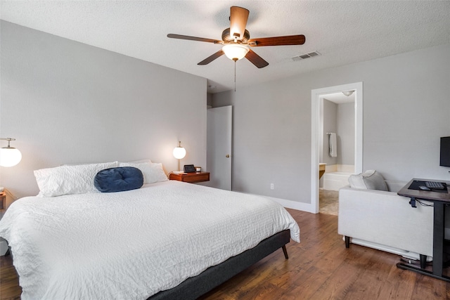 5012 Marina Del Rd, Fort Worth, TX 76179 - bedroom featuring wood finished floors, a ceiling fan, ensuite bathroom, and a textured ceiling