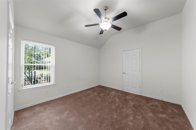 473 Inverness Dr, Fairview, TX 75069 - spare room with carpet floors, a ceiling fan, lofted ceiling, and baseboards