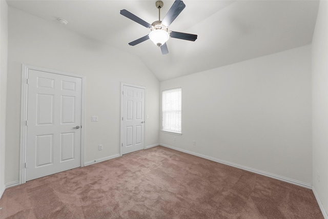 473 Inverness Dr, Fairview, TX 75069 - unfurnished bedroom with carpet flooring, vaulted ceiling, baseboards, and ceiling fan