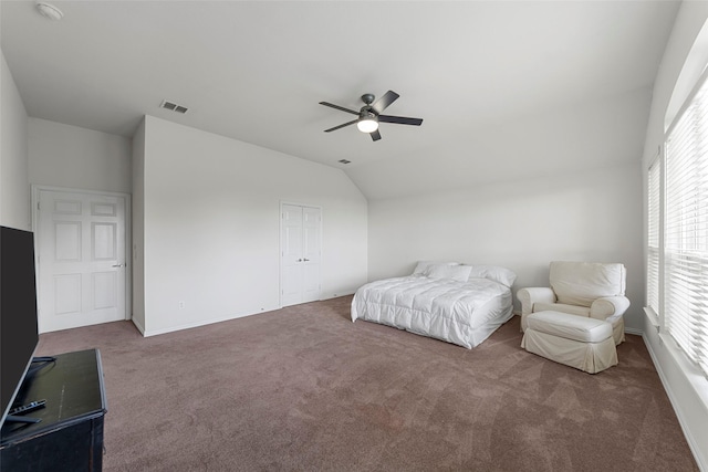 473 Inverness Dr, Fairview, TX 75069 - carpeted bedroom featuring vaulted ceiling, a ceiling fan, and baseboards