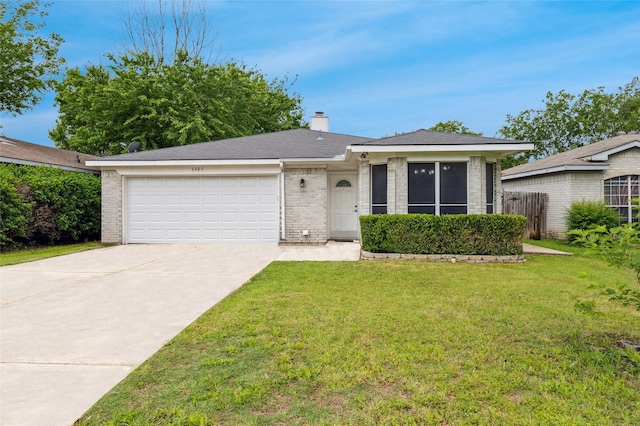 6405 Longmont Trl, Fort Worth, TX 76179 - ranch-style house featuring brick siding, an attached garage, concrete driveway, and a chimney