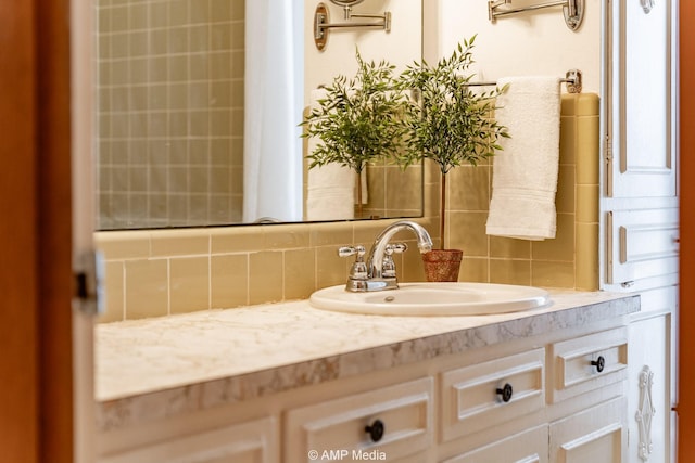1201 New Hope Rd, Stamford, TX 79553 - bathroom with decorative backsplash and vanity