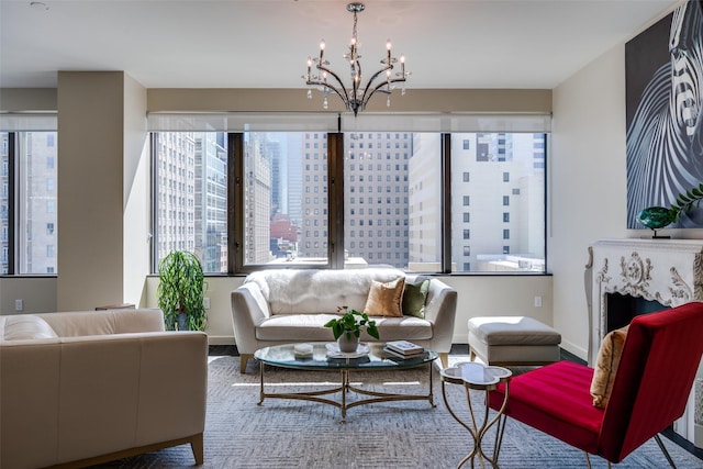 1200 Main St Unit 809, Dallas, TX 75202 - living area featuring a chandelier and wood finished floors