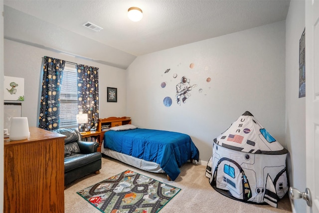 8332 Trickham Bnd, Fort Worth, TX 76131 - bedroom featuring carpet, lofted ceiling, and a textured ceiling