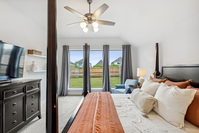 1108 Sandgate Dr, Forney, TX 75126 - bedroom featuring lofted ceiling, light carpet, and a ceiling fan