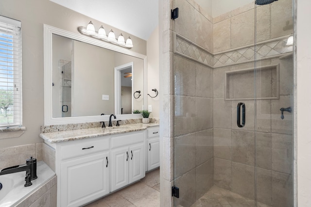 11448 Brook Green Ln, Haslet, TX 76052 - bathroom featuring a shower stall, vanity, and a bath