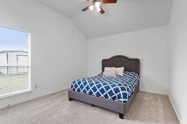 10149 Red Bluff Ln, Fort Worth, TX 76177 - bedroom with vaulted ceiling, carpet, baseboards, and a ceiling fan