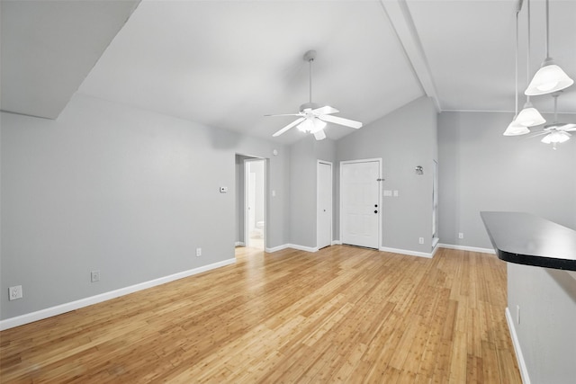 4620 Carr St, The Colony, TX 75056 - unfurnished living room featuring ceiling fan, light wood-style floors, and baseboards