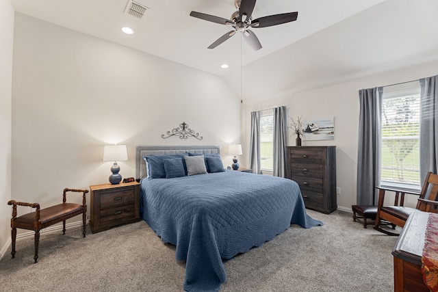 1316 Shinnecock Ct, Fairview, TX 75069 - bedroom featuring multiple windows, light carpet, baseboards, lofted ceiling, and recessed lighting