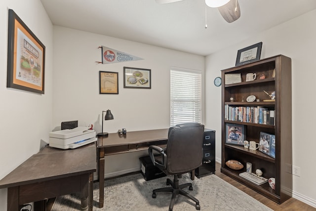 1316 Shinnecock Ct, Fairview, TX 75069 - office space with a ceiling fan, baseboards, and wood finished floors