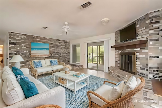 321 Evangeline Dr, Elm Grove, LA 71051 - living room with a large fireplace and an accent wall