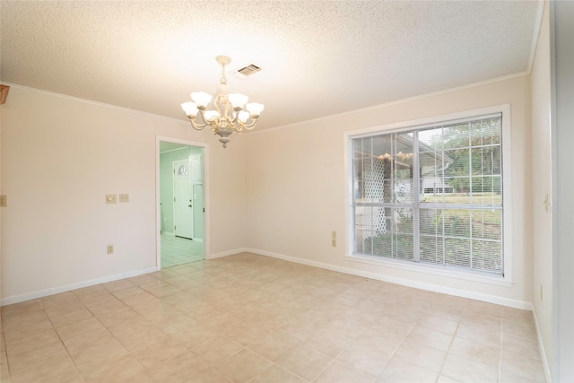 321 Evangeline Dr, Elm Grove, LA 71051 - unfurnished room featuring a chandelier, crown molding, a textured ceiling, and baseboards