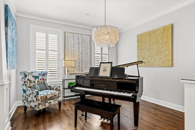 4144 Emerson Ave Unit 2, University Park, TX 75205 - sitting room with healthy amount of natural light, a chandelier, crown molding, wood finished floors, and baseboards