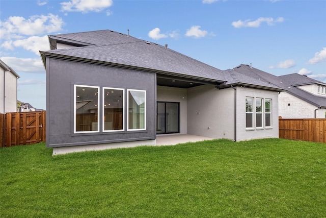 4160 Rosita Ln, Prosper, TX 75078 - rear view of property featuring a shingled roof, a patio area, stucco siding, and brick siding