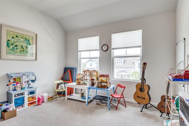 6628 Kort St, Rowlett, TX 75089 - playroom featuring carpet floors, baseboards, and lofted ceiling