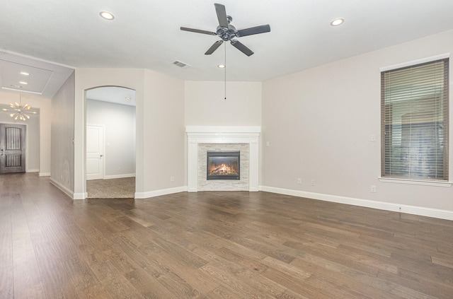 413 Allbright Rd, Celina, TX 75009 - unfurnished living room featuring ceiling fan, recessed lighting, wood finished floors, a fireplace, and baseboards