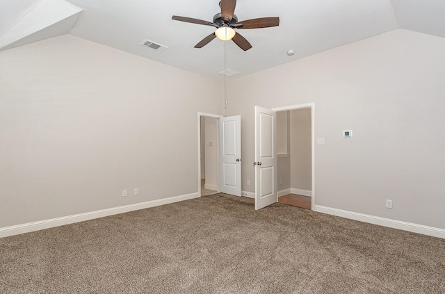 413 Allbright Rd, Celina, TX 75009 - empty room featuring vaulted ceiling, carpet flooring, ceiling fan, and baseboards