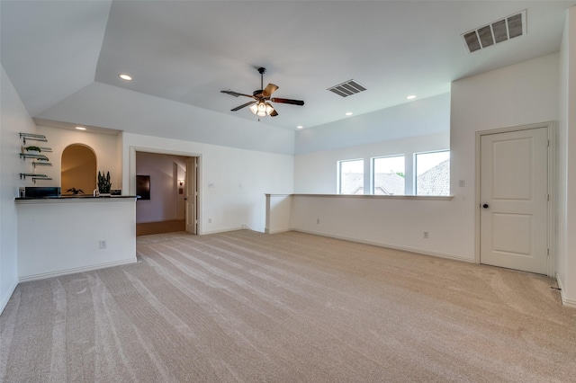 1210 Carlisle Ct, Frisco, TX 75036 - unfurnished living room with light colored carpet, a ceiling fan, recessed lighting, and baseboards