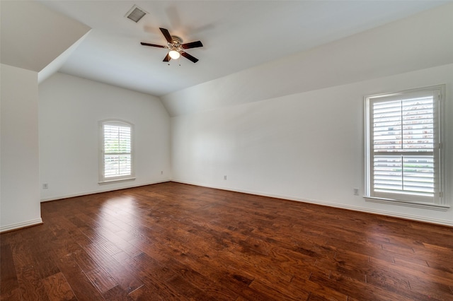 1210 Carlisle Ct, Frisco, TX 75036 - spare room featuring ceiling fan, vaulted ceiling, wood finished floors, and baseboards