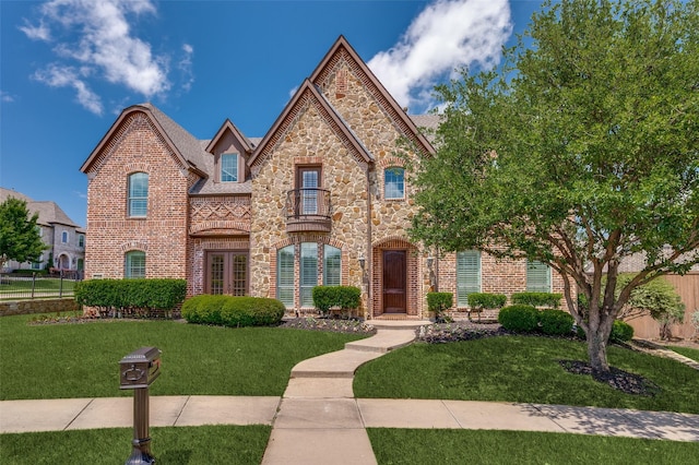 1210 Carlisle Ct, Frisco, TX 75036 - view of front of property with a balcony, brick siding, and stone siding