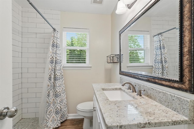 205 Davis Rd, Combine, TX 75159 - full bathroom featuring healthy amount of natural light, toilet, vanity, and a tile shower