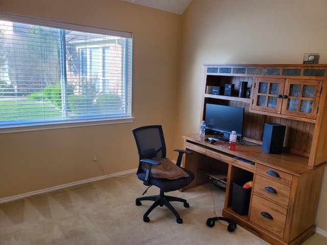 office featuring light colored carpet and baseboards