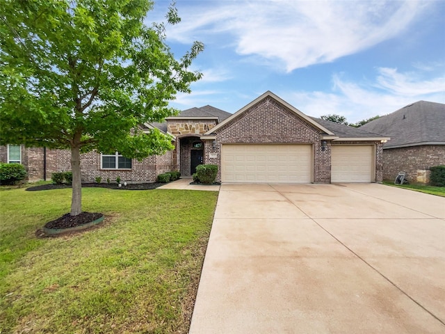 312 Canadian Ln, Burleson, TX 76028 - view of front facade featuring an attached garage, concrete driveway, brick siding, and a front lawn
