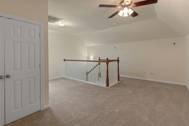 9716 Meadow Creek Dr, Denton, TX 76226 - bonus room featuring lofted ceiling, carpet floors, ceiling fan, and baseboards