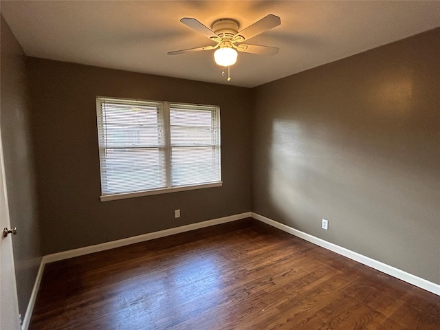 5004 Haywood Pkwy, Dallas, TX 75232 - spare room featuring dark wood-style flooring, ceiling fan, and baseboards