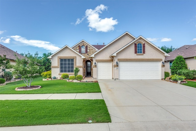 11708 Southerland Dr, Denton, TX 76207 - traditional home featuring concrete driveway, stucco siding, a front lawn, and an attached garage