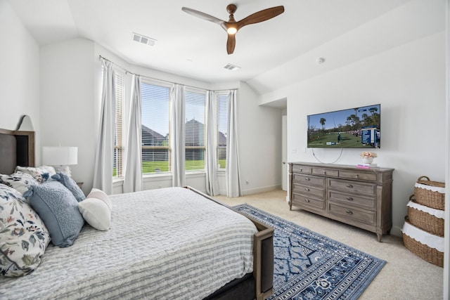 1908 St Andrews Dr, Celina, TX 75009 - bedroom featuring light colored carpet, lofted ceiling, baseboards, and a ceiling fan