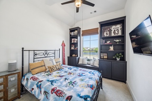 1908 St Andrews Dr, Celina, TX 75009 - bedroom featuring light carpet, lofted ceiling, ceiling fan, and baseboards
