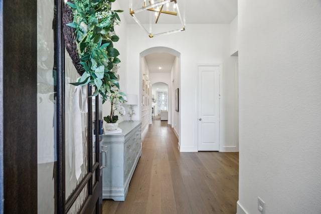 1908 St Andrews Dr, Celina, TX 75009 - corridor featuring arched walkways, wood finished floors, and baseboards