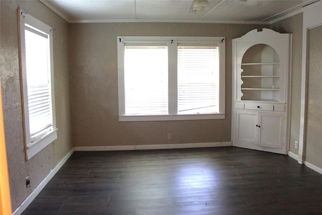 534 N Race St, Stephenville, TX 76401 - empty room featuring ornamental molding, healthy amount of natural light, dark wood-type flooring, and baseboards