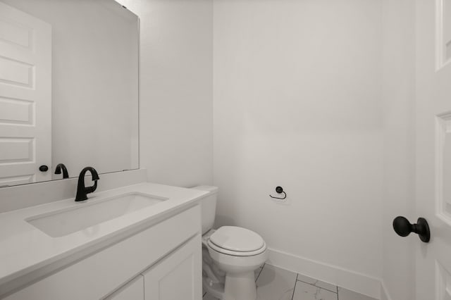 4413 Sandstrom Way, Fort Worth, TX 76179 - half bathroom with marble look tiles, baseboards, vanity, and toilet