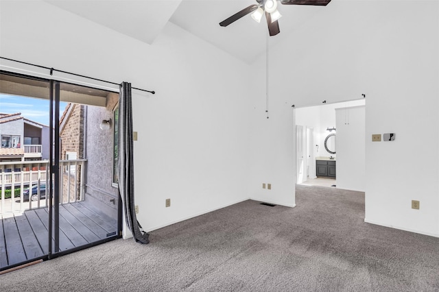 4242 N Capistrano Dr Unit 161, Dallas, TX 75287 - unfurnished room with a ceiling fan, high vaulted ceiling, and carpet flooring