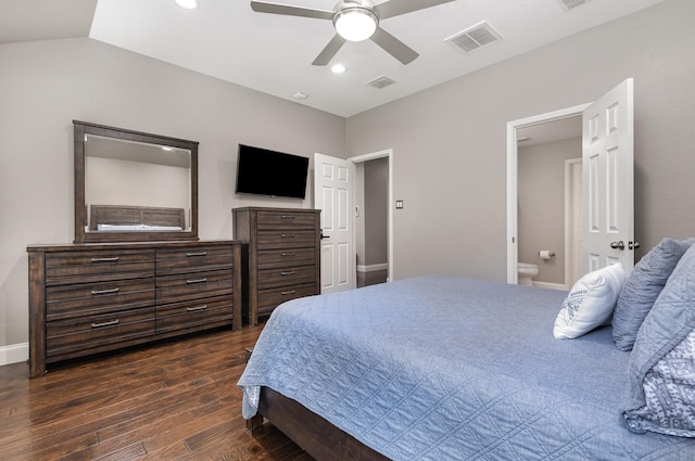12604 Ocean Spray Dr, Frisco, TX 75036 - bedroom featuring dark wood-style flooring, recessed lighting, a ceiling fan, baseboards, and connected bathroom