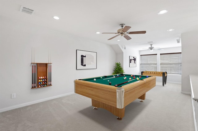 2701 Royal Troon Dr, Plano, TX 75025 - playroom with light colored carpet, recessed lighting, baseboards, and billiards table