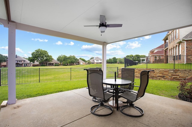 2701 Royal Troon Dr, Plano, TX 75025 - view of patio with outdoor dining area, a ceiling fan, and a residential view