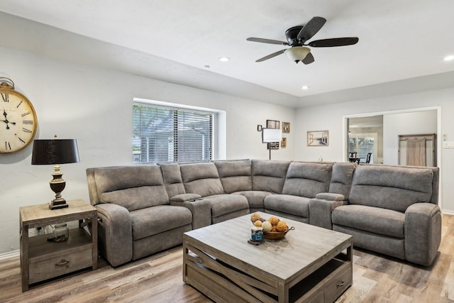 3206 S Fm 51, Decatur, TX 76234 - living room with light wood finished floors, a ceiling fan, recessed lighting, and baseboards