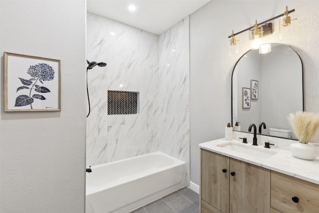 bathroom with vanity, tile patterned floors, and bathtub / shower combination
