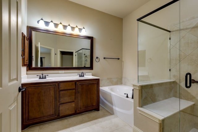 1002 Star Grass Dr, Mansfield, TX 76063 - bathroom with a garden tub, a stall shower, double vanity, and tile patterned floors