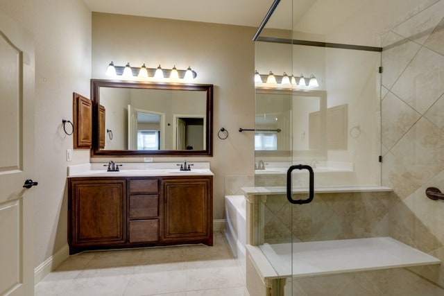 1002 Star Grass Dr, Mansfield, TX 76063 - bathroom with a garden tub, a shower stall, double vanity, and baseboards