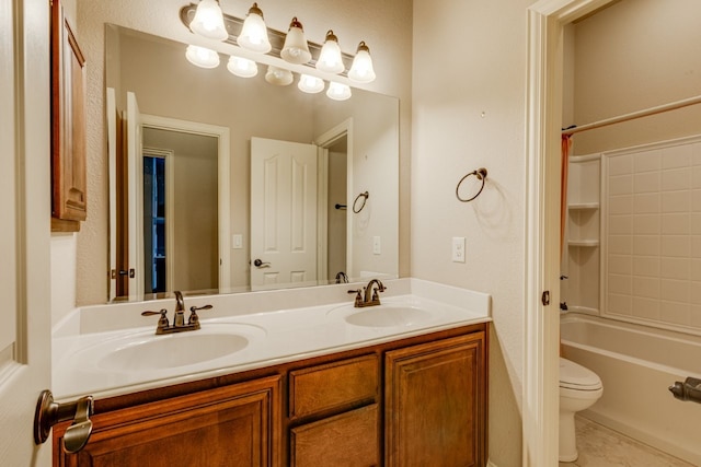 1002 Star Grass Dr, Mansfield, TX 76063 - full bathroom featuring double vanity, toilet, tub / shower combination, and tile patterned flooring