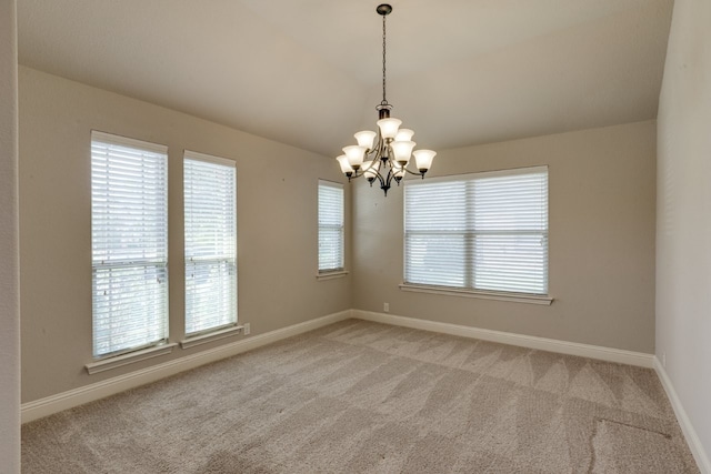 1002 Star Grass Dr, Mansfield, TX 76063 - spare room with a chandelier, light carpet, baseboards, and lofted ceiling