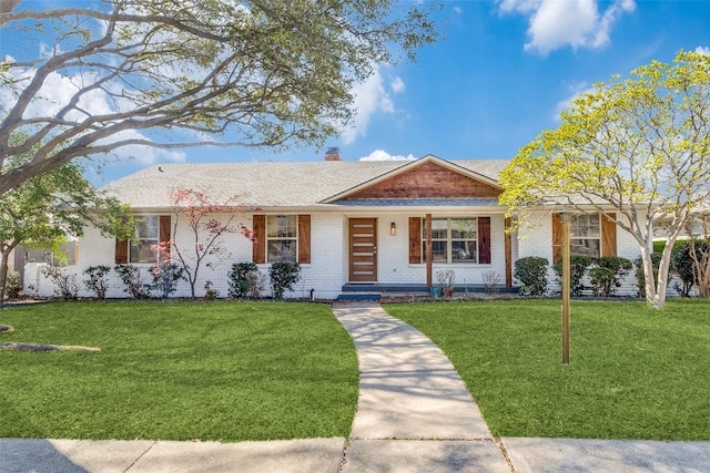 7728 La Bolsa, Dallas, TX 75248 - ranch-style home with brick siding, covered porch, and a front lawn