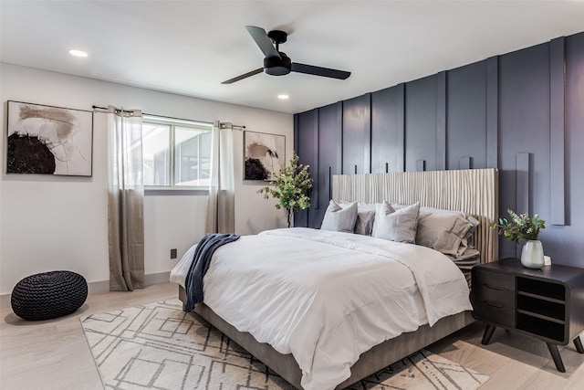 7728 La Bolsa, Dallas, TX 75248 - bedroom featuring light wood-style flooring, ceiling fan, and recessed lighting