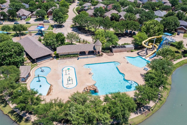 bird's eye view of a pool