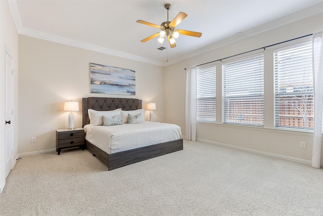 409 Rosemont Ln, Fairview, TX 75069 - carpeted bedroom with baseboards, ornamental molding, multiple windows, and ceiling fan